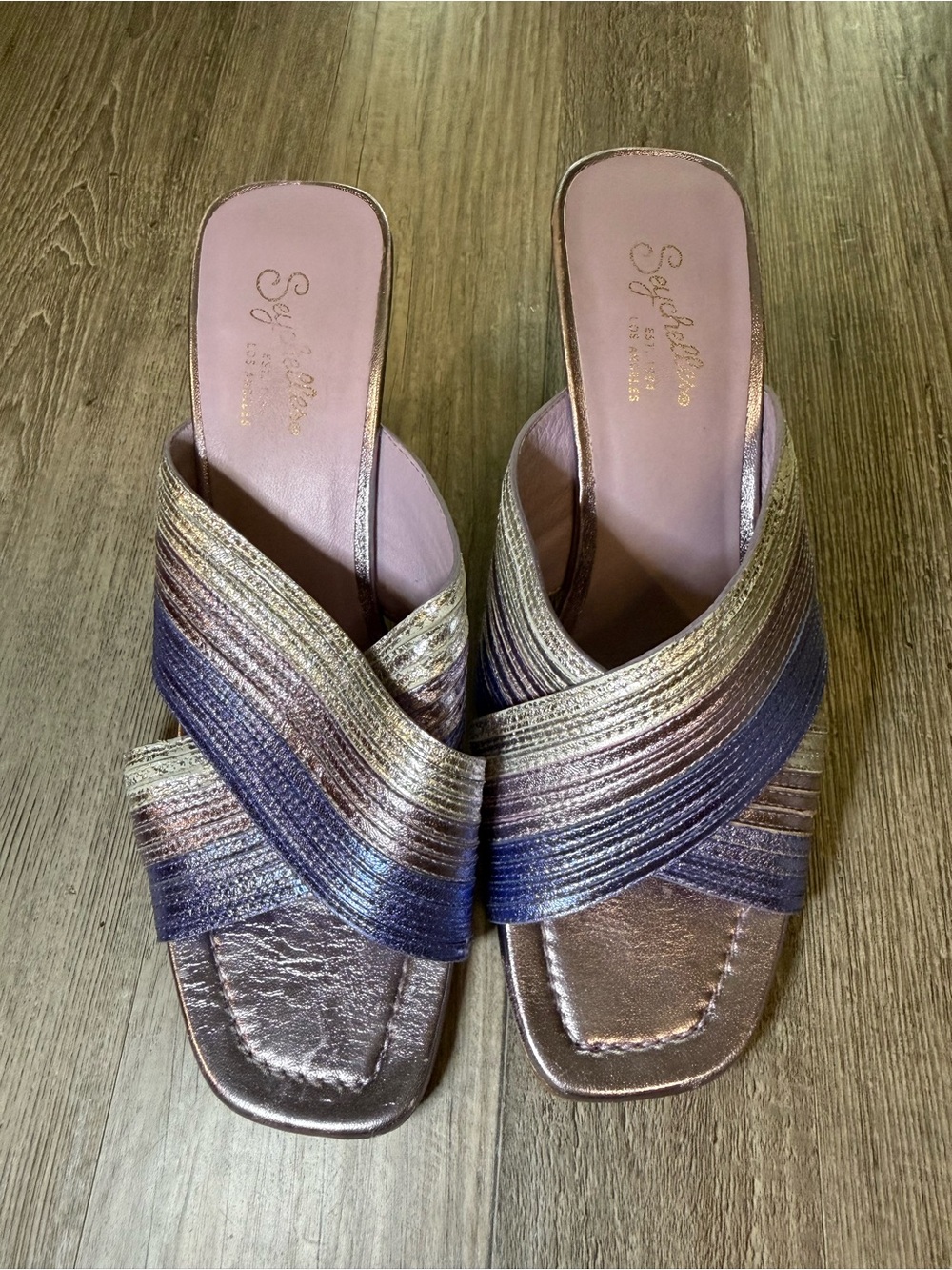 Seychelles Metallic Multi-Tone Crisscross Slide Mules